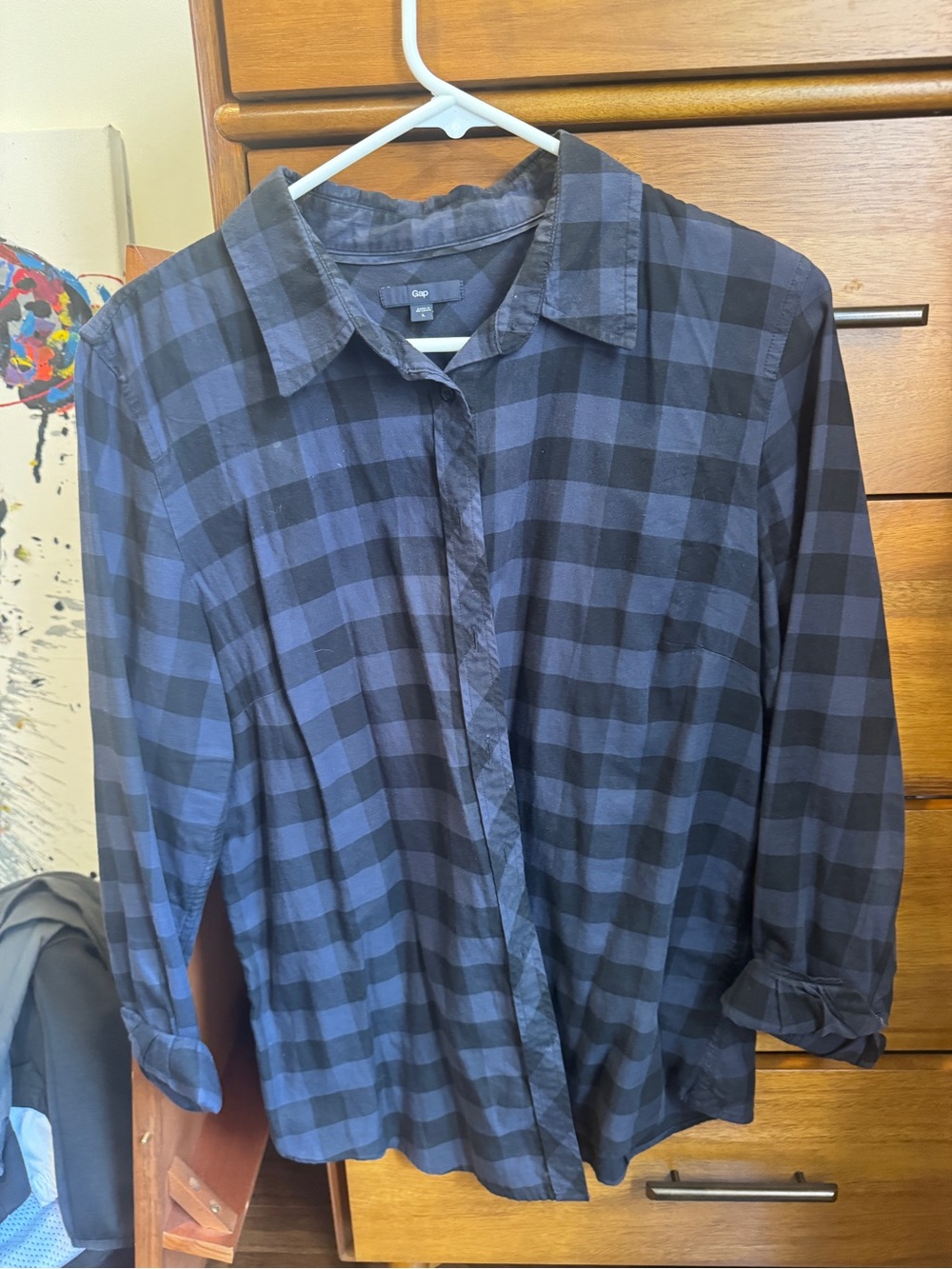 GAP Black and Blue Checked Casual Button-Down Shirt